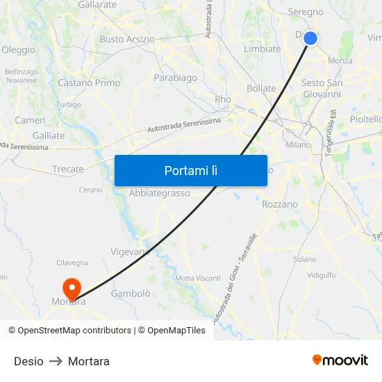 Desio to Mortara map