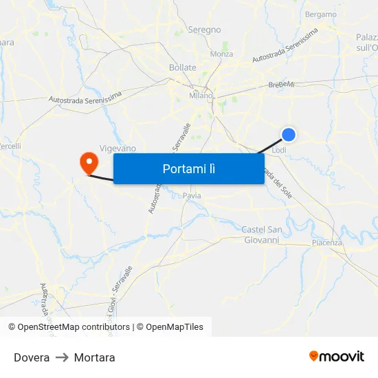 Dovera to Mortara map