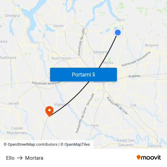 Ello to Mortara map