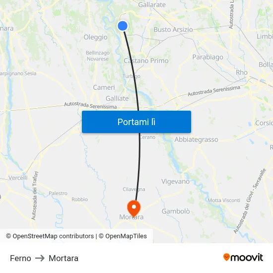 Ferno to Mortara map