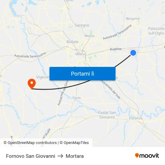 Fornovo San Giovanni to Mortara map