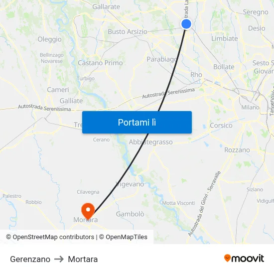 Gerenzano to Mortara map