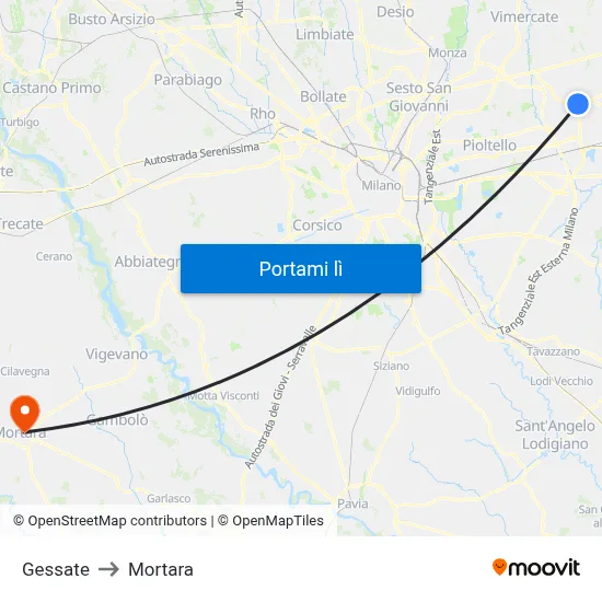 Gessate to Mortara map