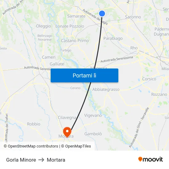 Gorla Minore to Mortara map