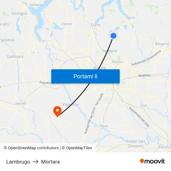 Lambrugo to Mortara map