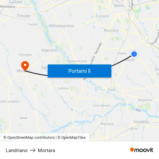 Landriano to Mortara map
