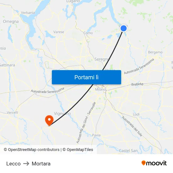 Lecco to Mortara map