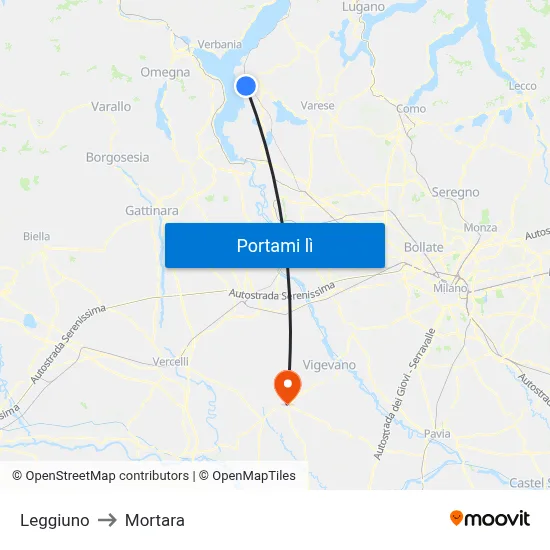Leggiuno to Mortara map