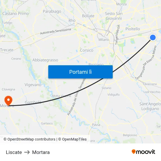 Liscate to Mortara map