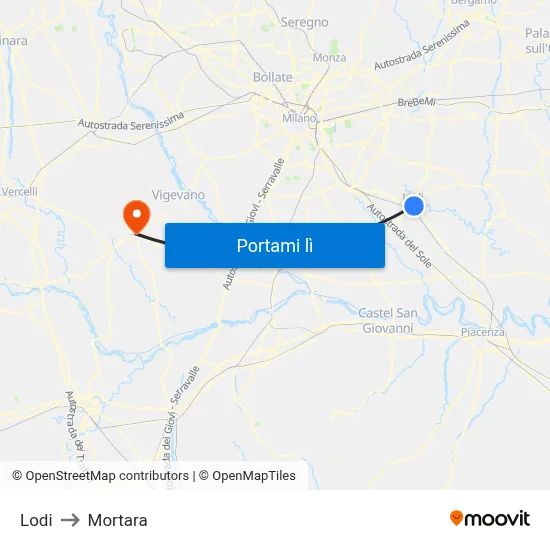 Lodi to Mortara map