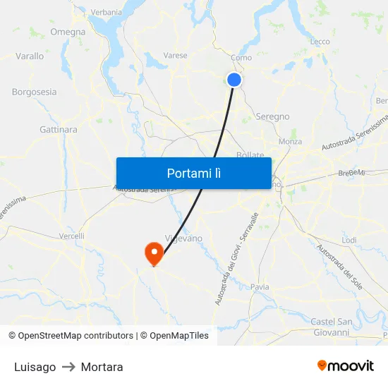 Luisago to Mortara map