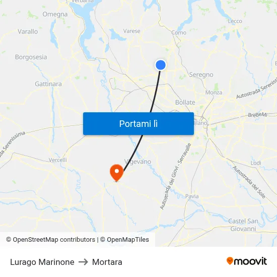 Lurago Marinone to Mortara map