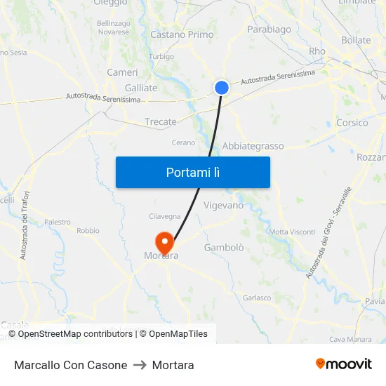 Marcallo Con Casone to Mortara map