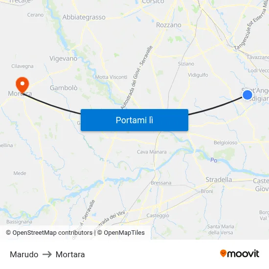 Marudo to Mortara map