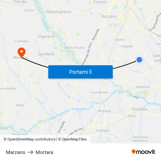 Marzano to Mortara map