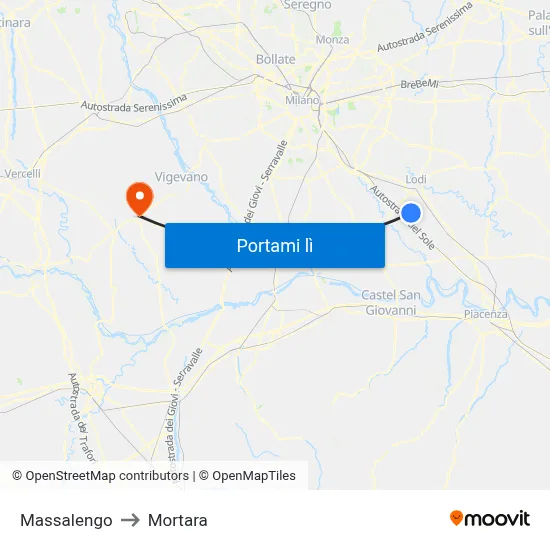 Massalengo to Mortara map