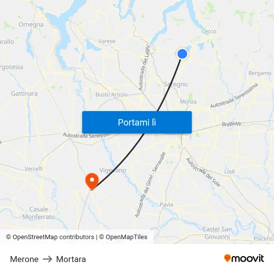 Merone to Mortara map
