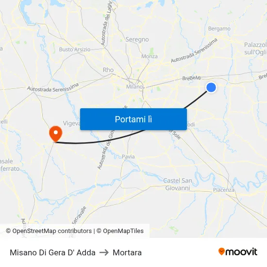 Misano Di Gera D' Adda to Mortara map