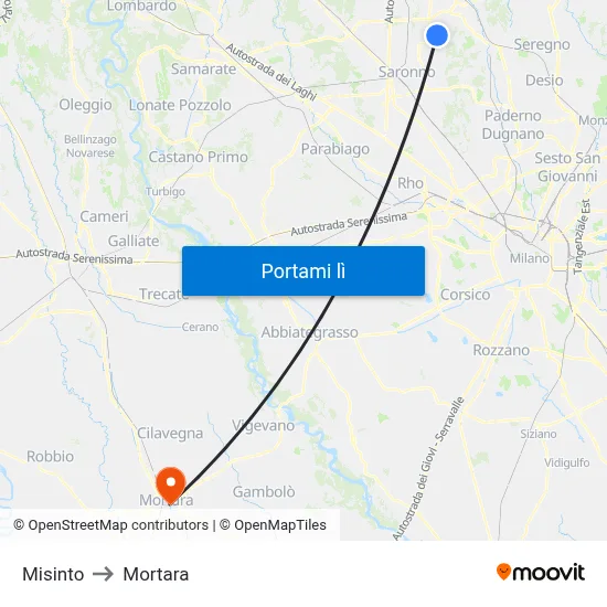 Misinto to Mortara map