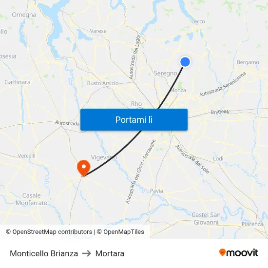 Monticello Brianza to Mortara map