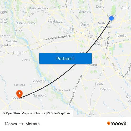 Monza to Mortara map
