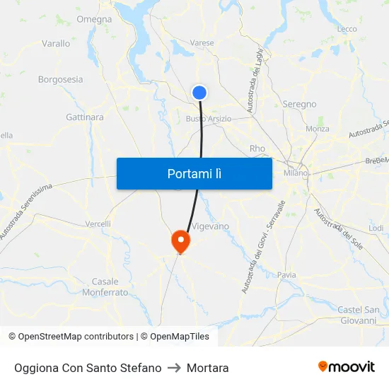 Oggiona Con Santo Stefano to Mortara map