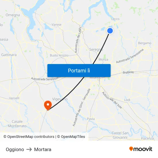 Oggiono to Mortara map