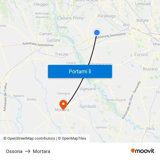 Ossona to Mortara map