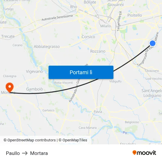 Paullo to Mortara map