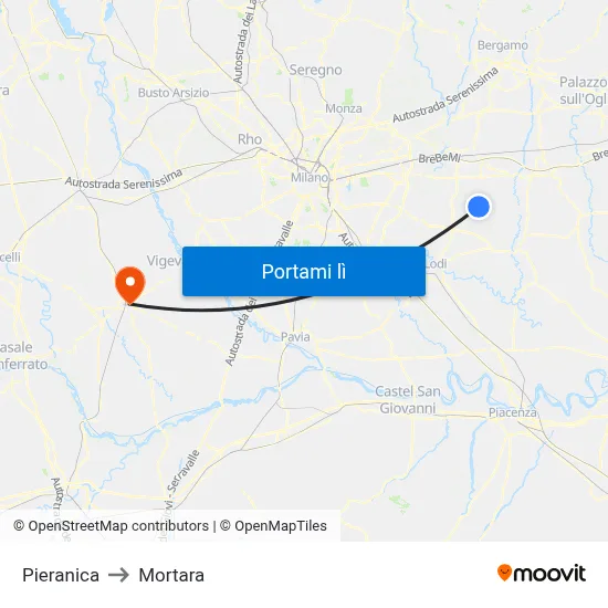 Pieranica to Mortara map