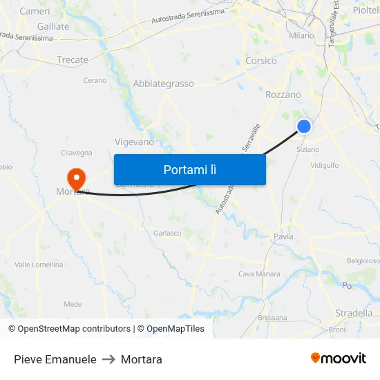 Pieve Emanuele to Mortara map