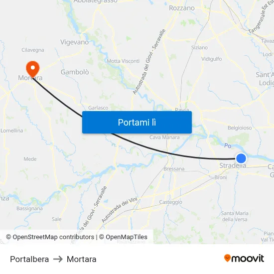 Portalbera to Mortara map