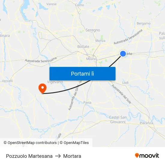 Pozzuolo Martesana to Mortara map