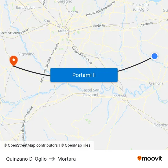 Quinzano D' Oglio to Mortara map