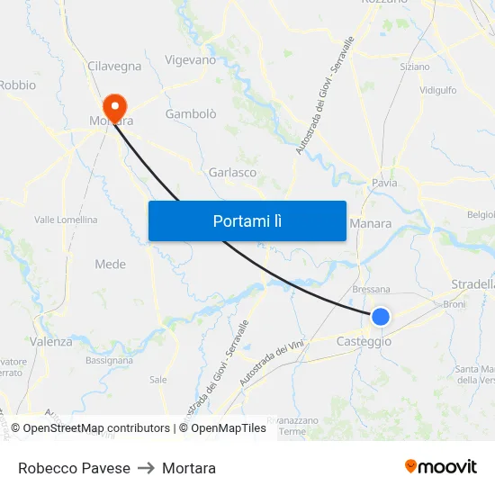 Robecco Pavese to Mortara map