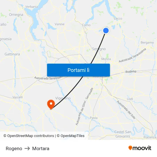 Rogeno to Mortara map