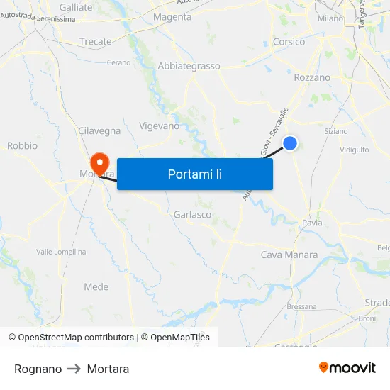 Rognano to Mortara map