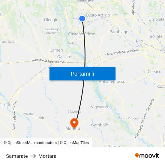 Samarate to Mortara map