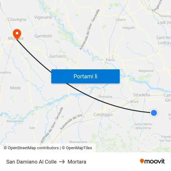 San Damiano Al Colle to Mortara map