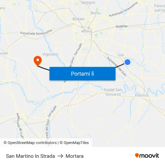 San Martino In Strada to Mortara map