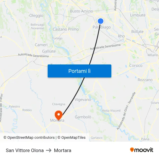 San Vittore Olona to Mortara map