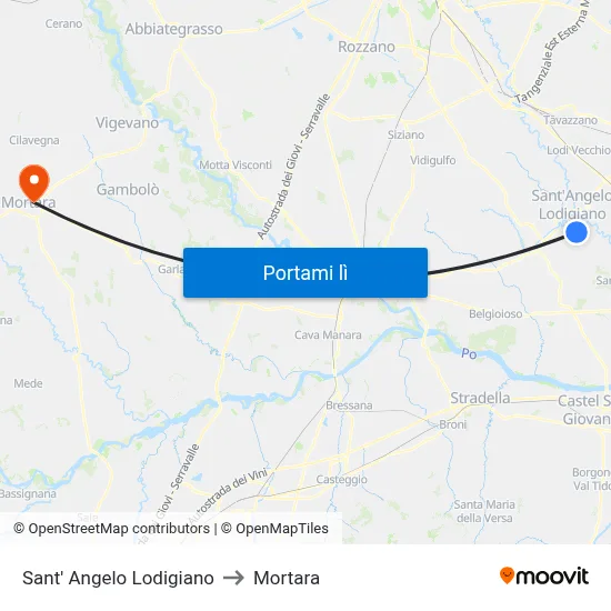 Sant' Angelo Lodigiano to Mortara map