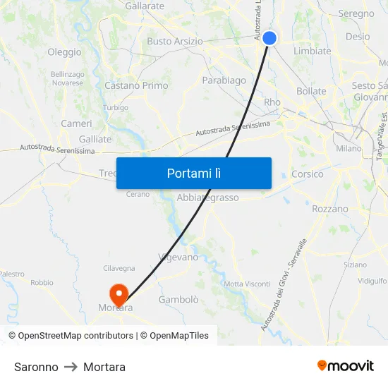 Saronno to Mortara map