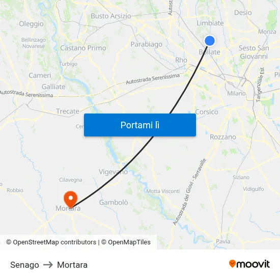 Senago to Mortara map