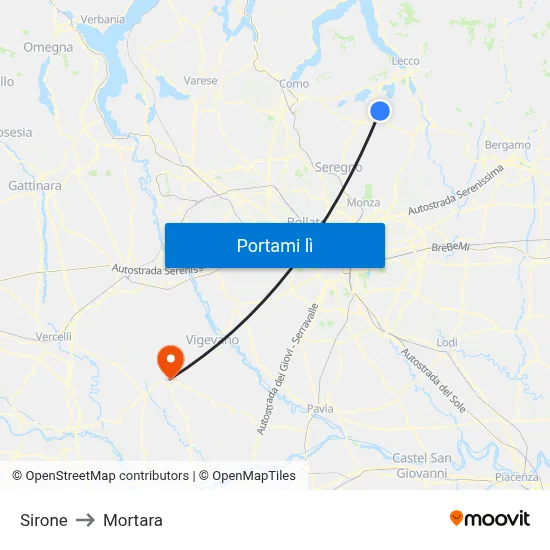 Sirone to Mortara map