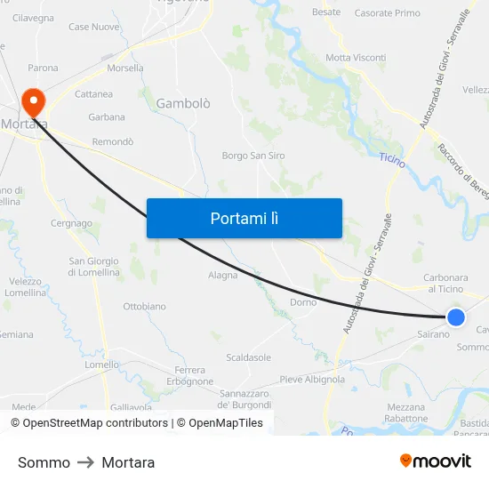 Sommo to Mortara map