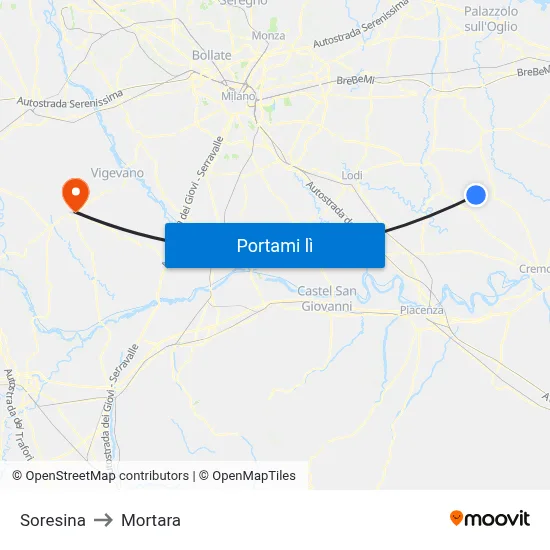 Soresina to Mortara map