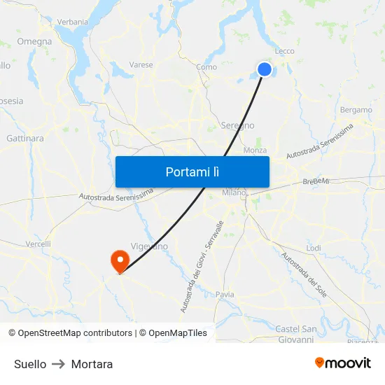 Suello to Mortara map