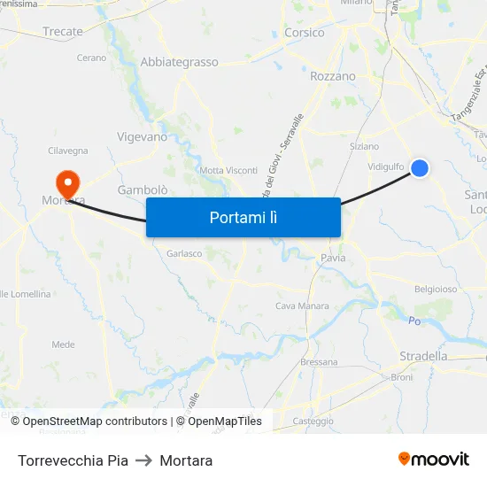Torrevecchia Pia to Mortara map