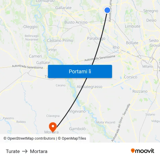 Turate to Mortara map